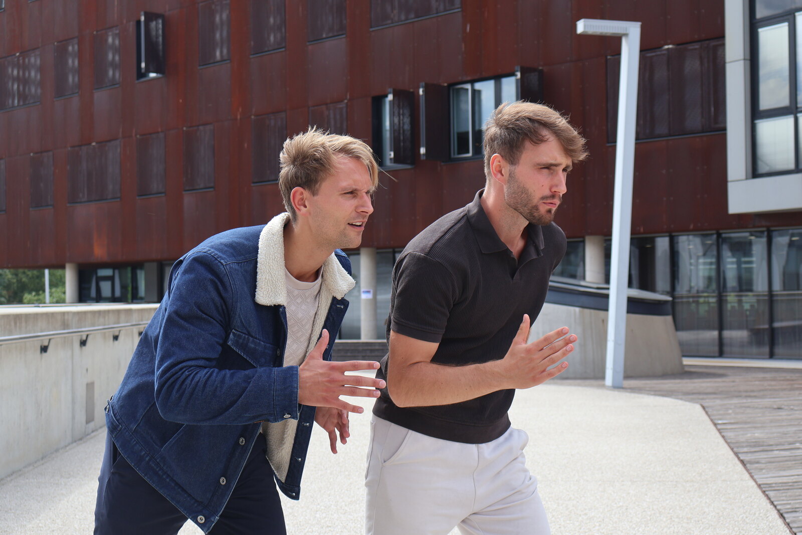 Robin Ijsseldijk and Jason Sibilak during the movement warm-up